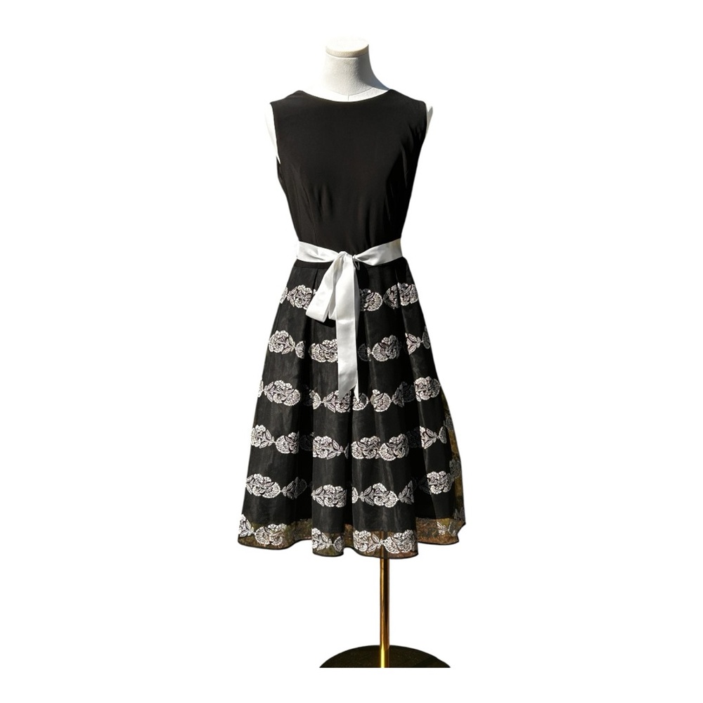 LF 50s retro style black sparkling silver detail a-line flare midi dress sz 8